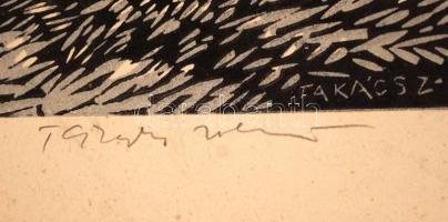 Takács Zoltán (1940-): Nyírségi utca. Linó, papír, jelzett, keretben 22×32 cm