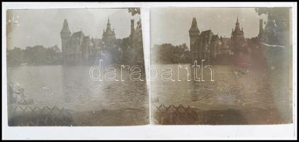 cca 1925 Budapesti városképek, épületfotók sztereo diákon és negatívokon, 21 db képpár üveglemezen, 6x13 cm