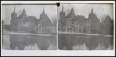 cca 1925 Budapesti városképek, épületfotók sztereo diákon és negatívokon, 21 db képpár üveglemezen, ...