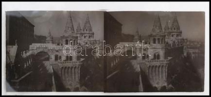 cca 1925 Budapesti városképek, épületfotók sztereo diákon és negatívokon, 21 db képpár üveglemezen, ...