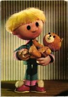 4 db MODERN, színes motívum képeslap, mesebábok, tervezte Foky Ottó, vegyes minőség / 4 modern, colo...