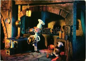 4 db MODERN, színes motívum képeslap, mesebábok, tervezte Foky Ottó, vegyes minőség / 4 modern, colo...