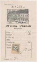 1886 Ringer J. "Két Korona" Szállodája Budapesten,   díszes, fejléces számlája okmánybélyeggel (1kr.),  20x12cm