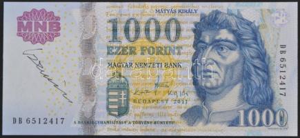 2011. 1000Ft "DB" a tervező, Vagyóczky Károly aláírásával T:I