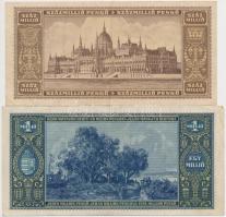 1945. 1000P piros "MNB" bélyeggel + 1.000.000P + 1946. 100.000.000P + 1.000.000.000P minde...