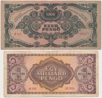 1945. 1000P piros "MNB" bélyeggel + 1.000.000P + 1946. 100.000.000P + 1.000.000.000P minde...