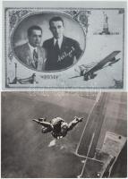 43 db MODERN, színes és fekete-fehér motívum képeslap, repülés, űrhajózás, ejtőernyőzés, 2 db Farkas Bertalan képeslap, vegyes minőség / 43 modern, color and black and white motive postcards, aircrafts, space program, parachute and air ballon, 2 postcards about Bertalan Farkas, the first Hungarian astronaut, mixed quality