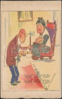 Holland második világháborús humoros grafikai képeslapfüzet 14 lappal, a német katona Werner Klemke rajzaival / Dutch WWII humorous graphic postcard album with 14 cards, Werner Klemkes drawings