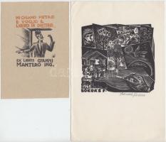 cca 1920-50 Összesen 5 db klf. ex libris, többnyire klisék, de van közte jelzett metszet is. Változó...