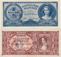 1945. 1.000.000P + 1946. 1.000.000.000P + 1.000.000.000MP + 100.000BP mindegyik hamis "Magyar M...