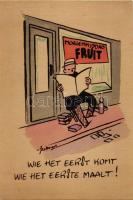 5 db RÉGI humoros holland grafikai lap, Piet Gertenaar rajzaival / 5 old humorous Dutch graphic postcards with Piet Gertenaars drawings