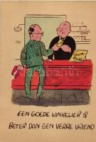 5 db RÉGI humoros holland grafikai lap, Piet Gertenaar rajzaival / 5 old humorous Dutch graphic post...