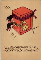 5 db RÉGI humoros holland grafikai lap, Piet Gertenaar rajzaival / 5 old humorous Dutch graphic post...