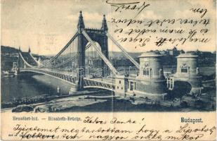 Budapest, Erzsébet híd - 3 db régi képeslap / 3 old postcards