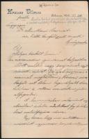 1904 Krausz Vilmos debreceni főrabbi saját kézzel írt levele Munkácsi Bernátnak. 4 beírt oldal. / Au...