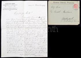 1909 Krausz Dávid pozsonyi orthodox főrabbi saját kézzel írt levele 2 beírt oldalon. / Autograph letter of Pressburg rabbi David Kraus