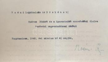 1942 A nagykanizsai főrabbi saját kézzel aláírt levele. / Autograph signed letter of Nagykanizsa rab...