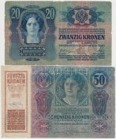 1913. 20K + 1914. 50K mindkettő csehszlovák bélyeggel és bélyegzéssel T:III,III-