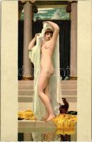 Das Bad der Psyche / Erotic art postcard, litho. s: Lord Frederick Leighton
