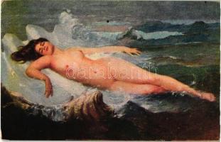 Venus Anadyomene / Erotic art postcard, Ungarische Kunst No. 593. s: Tolnay