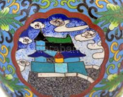 Kínai zománc díszített réz váza, m:18,5 cm