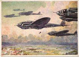 Schwere Bomber greifen Industrie-Zentrum an / WWII German military aircraft, Wehrmachts-Postkarten Serie 2. s: Hans Friedrich