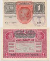1916. 1K + 1917. 2K mindkettő "Deutschösterreich" és "Bács-Bodrog Vármegye Bácsföldvá...