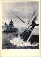 Una attaque aérienne anglaise contre Wilhelmshaven est repoussée / WWII military, A British air attack against Wilhelmshaven, battle ship (EK)