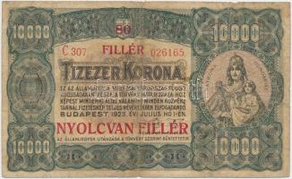 1923. 10.000K "80 FILLÉR - NYOLCVAN FILLÉR" felülbélyegzéssel, nyomdahely jelölés nélkül T:III- Adamo K42/2B