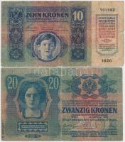 1913. 20K + 1915. 10K mindkettő piros "MAGYARORSZÁG" körbélyegzővel és "CSÁKVÁR MEZŐV...