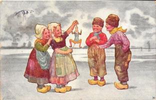 Dutch children with a doll, folklore B.K.W.I. 496-4 (EB)