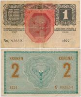 1914. 2K "C" sorszámjel + 1916. 1K mindkettő "TOLNA VÁRMEGYE BONYHÁD KÖZSÉG 1919"...
