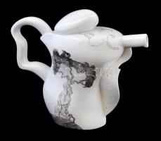 Dobány Sándor teáskészlet: csésze (m: 8 cm), kis kiöntő (m: 5,5 cm), cukortartó (m: 4 cm), kínáló tá...