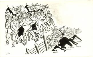 15 db MODERN motívumlap; humoros grafikai lapok a második világháborúról, magyar, amerikai és német ...