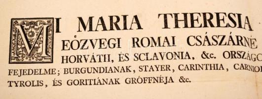 1766 Mária Terézia magyar nyelvű, nyomtatott pátense  az úrbérrendezés előkészítéséről. A rendeletet...