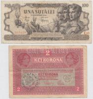 1917. 2K román felülbélyegzéssel + Románia 1947. 100L T:III Hungary 1917. 2 Korona with Romanian overprint + Romania 1947. 100 Lei C:F