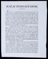 1806 Kultsár István röplapja, melyben a Hazai Tudósítások c. lap létrejöttét közli, megadja programját, valamint előfizetésre kéri fel a közönséget. 4 l. 23x18 cm.