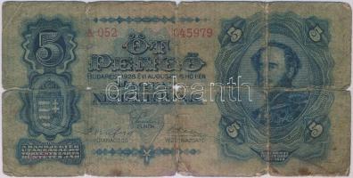 1928. 5P T:IV,V Hungary 1928. 5 Pengő C:G,Pr Adamo P4