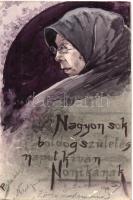 Birthday, hand-painted greeting art postcard (non PC) (EK)