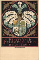 Sängerschaft Fridericiana Halle-Saale / German singers music group, coat of arms, Paul Radojewski, litho (cut)