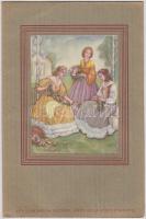 cca 1940 A Magyar Királyi Posta által kiadott dísztávirat, Jáky Béla vízfestményének kicsinyített másával