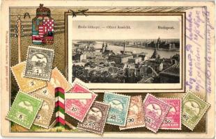 Budapest, Buda, Philatelie-Ansichtskarte, bélyegek, címer, litho (Rb)