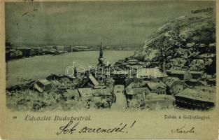 1898 Budapest I. Tabán a Gellértheggyel, téli látkép s: Skocek