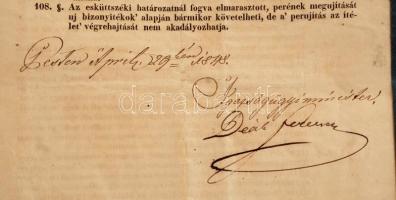 Deák Ferenc igazságügyi miniszter 1848. április 29-én  kelt sajtóesküdtszéki rendelete sajátkezű alá...