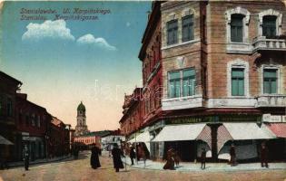 Ivano-Frankivsk, Stanislawów, Stanislau; Ul. Karpinskiego / Karpinski street, shop of Emil Stauber, town hall (fa)