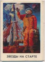 12 db MODERN szovjet űrhajó művészeti motívumlap sorozat / 12 modern Soviet space travel and astronaut art postcard series