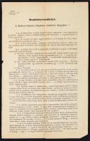 1873 Szabályrendelet a Balatoni halászat ideiglenes rendezése tárgyában. Kelt Zala megyének 1873 évi november 3-án s folytatva tartott bizottsági közgyűlésében. Halászati törvény hiányában 1871 februárjában a Földmivelési Minisztérium egy leiratában felkérte Zala, Somogy és Veszprém megye közönségét, hogy egy leendő rendelet előkészítésében vegyenek részt. Hosszabb tárgyalások után született meg a halászatot szabályozó rendelet.  34x21 cm. Egy függőleges hajtás mentén apró szakadással.