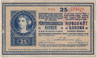 1918. 25K "3005" 3mm, hullámos hátlap, "Pest-Pilis-Solt-Kiskun Vármegye - Pilis nagyközség" felülbélyegzéssel T:III,III- kis ragasztás