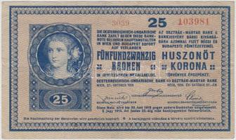 1918. 25K "3039" 3mm, sima hátlap, "Szatmár Vármegye Tyukod Község 1907" felülbélyegzéssel T:III