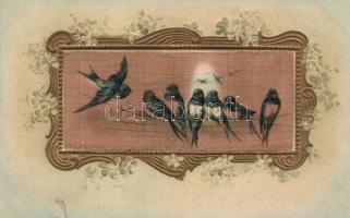 Swallows, Emb. litho silk card
